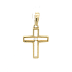 Colgante de Oro Amarillo 18K Cruz Calada con 1 Piedra Incolora