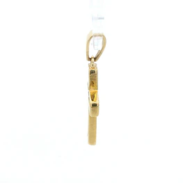 Colgante de Oro Amarillo 18K Cruz Calada con 1 Piedra Incolora