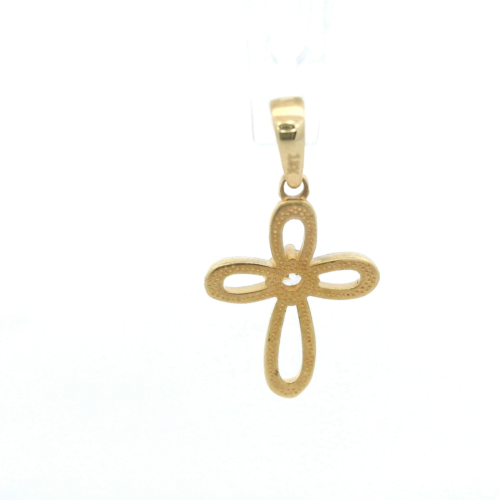 Colgante de Oro Amarillo 18K Cruz Calada con 1 Piedra Incolora