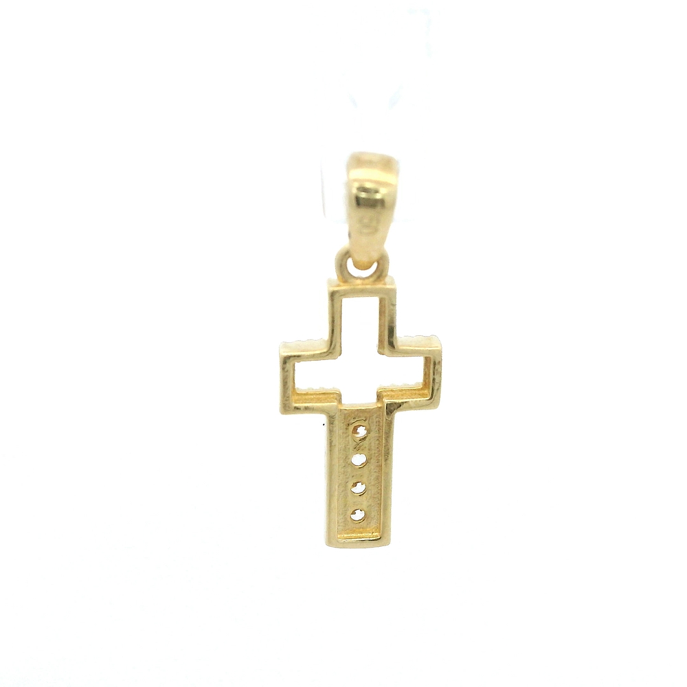 Colgante de Oro Amarillo 18K Cruz Calada con Micropiedra Incolora