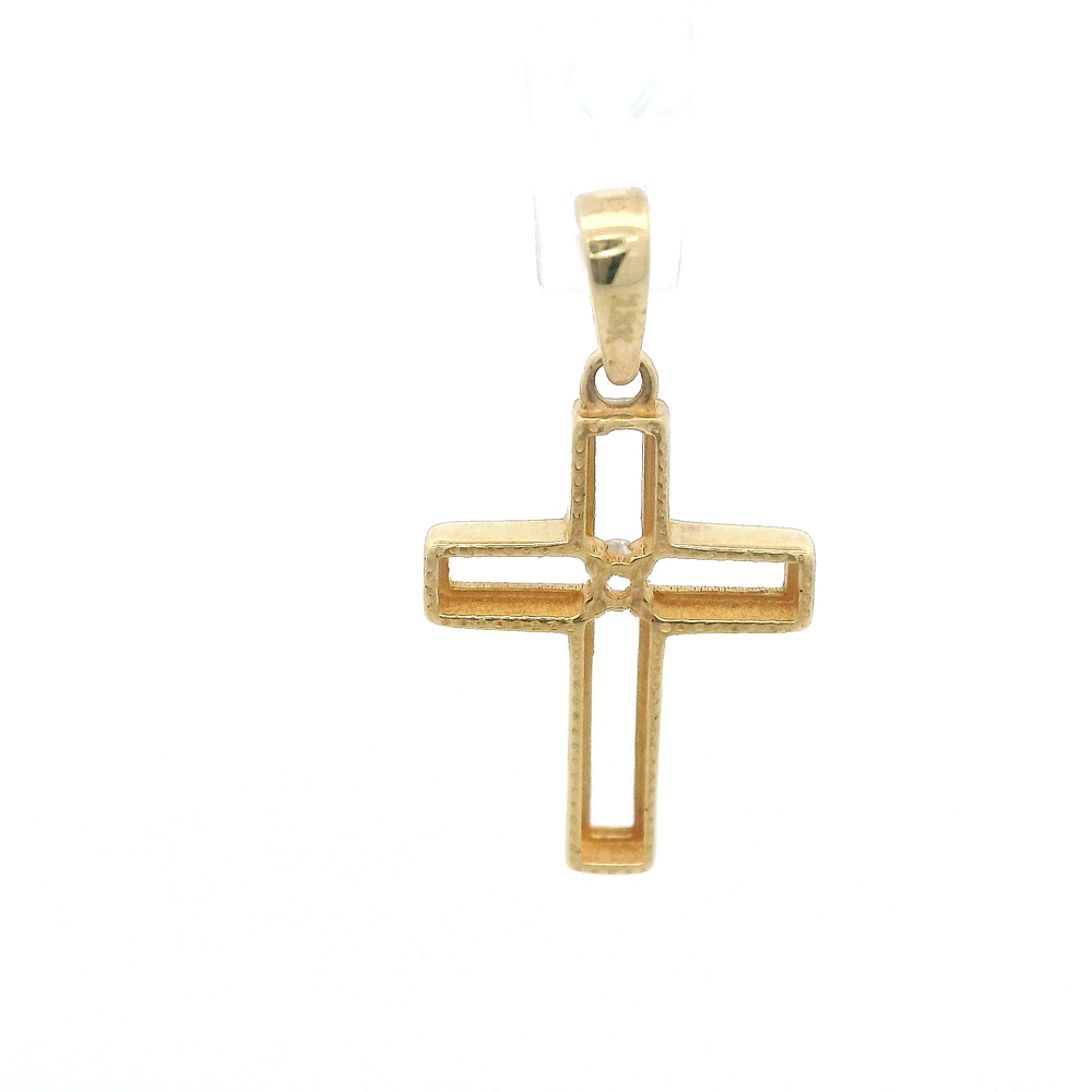 Colgante de Oro Amarillo 18K Cruz Calada con 1 Piedra Incolora