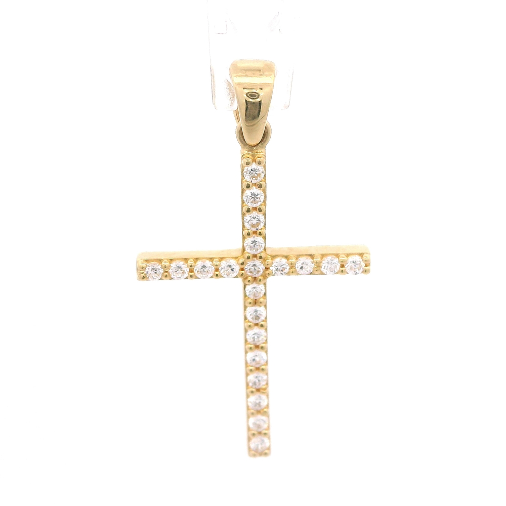 Colgante de Oro Amarillo 18K Cruz con Micropiedras Incoloras