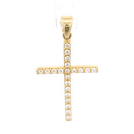 Colgante de Oro Amarillo 18K Cruz con Micropiedras Incoloras
