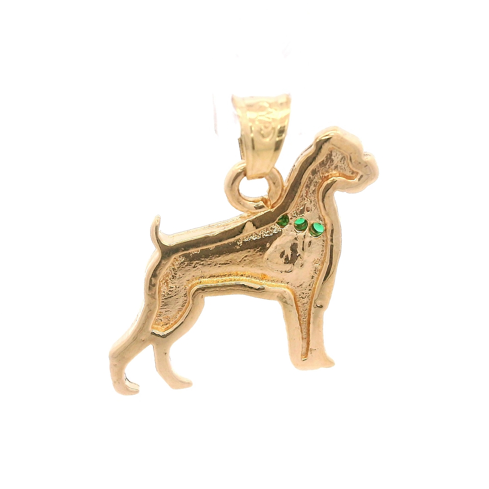 Colgante de Oro Amarillo 18K Perro con Micropiedras Verdes