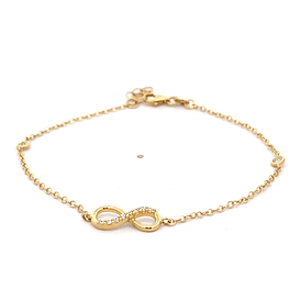 Pulsera de Oro Amarillo 18K Labrada con Dije Infinito y Punto de Luz