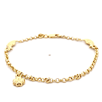 Pulsera de Oro Amarillo 18K Rolo con Dijes Media Luna y Flor Trébol
