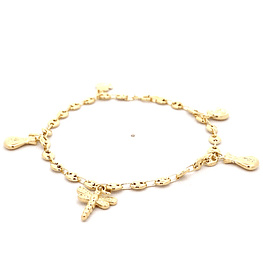 Pulsera de Oro Amarillo 18K Marinero con 5 Dijes Colgantes