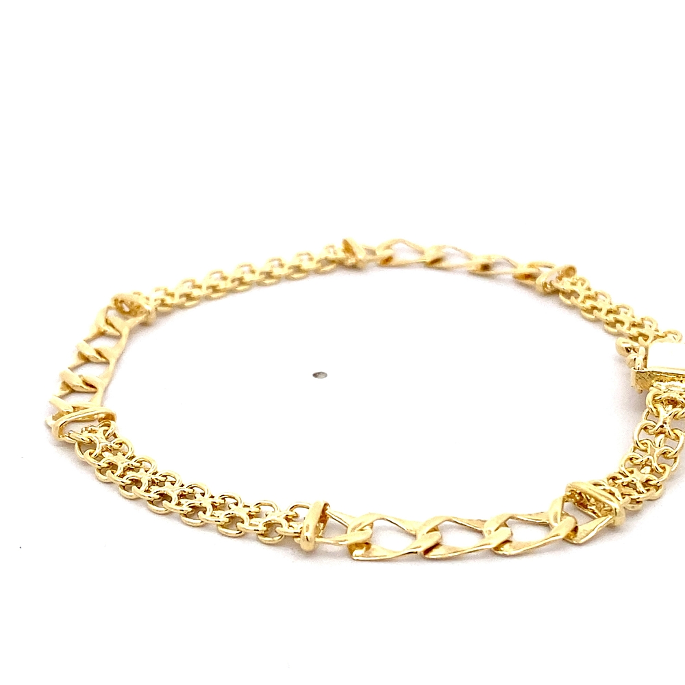 Pulsera de Oro Amarillo 18K Barbada Doble Entrelazada con Barbada Cuadrada