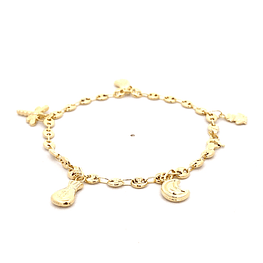 Pulsera de Oro Amarillo 18K Marinero con 5 Dijes Colgantes