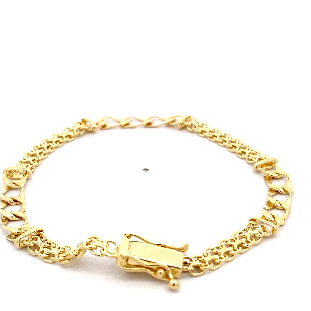 Pulsera de Oro Amarillo 18K Barbada Doble Entrelazada con Barbada Cuadrada
