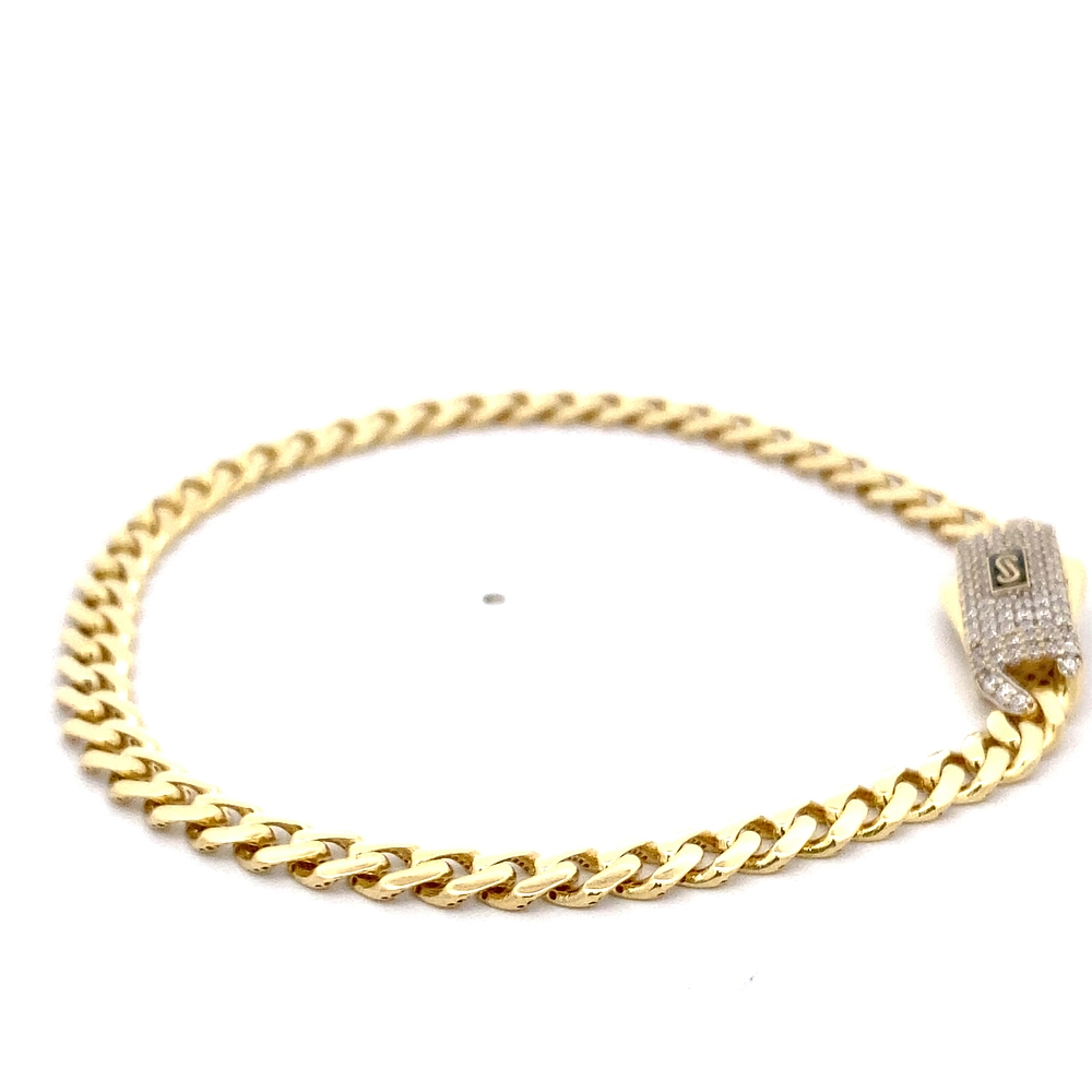 Pulsera de Oro Amarillo 18K Groumet con Micropiedras Incoloras