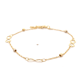 Pulsera de Oro Amarillo 18K Limada con 3 Dijes Infinitos y Esferas Diamantadas