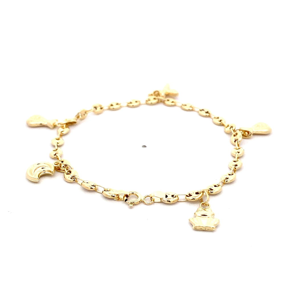 Pulsera de Oro Amarillo 18K Marinero con 5 Dijes Colgantes
