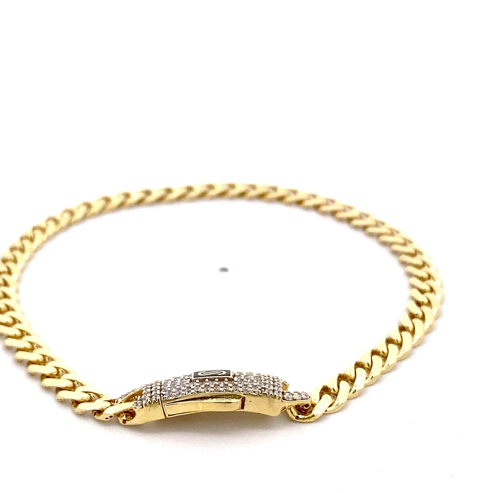 Pulsera de Oro Amarillo 18K Groumet con Micropiedras Incoloras