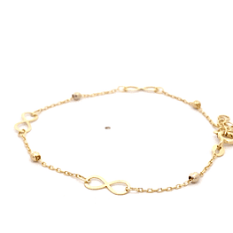 Pulsera de Oro Amarillo 18K Limada con 3 Dijes Infinitos y Esferas Diamantadas