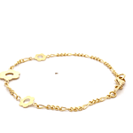Pulsera de Oro Amarillo 18K Figaro 3x1 con 3 Dijes Flores