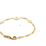 Pulsera de Oro Amarillo 18K Figaro 3x1 con 3 Dijes Flores