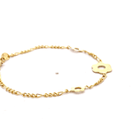 Pulsera de Oro Amarillo 18K Figaro 3x1 con 3 Dijes Flores