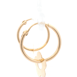 Aros de Oro Amarillo 18K Tubular con Flor Colgante