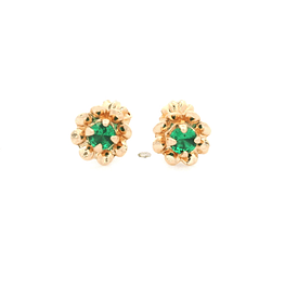 Aros de Oro Amarillo 18K Flor con 1 Piedra Verde