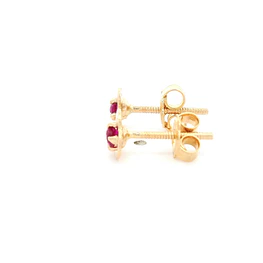 Aros de Oro Amarillo 18K Corazón con 1 Piedra Fucsia