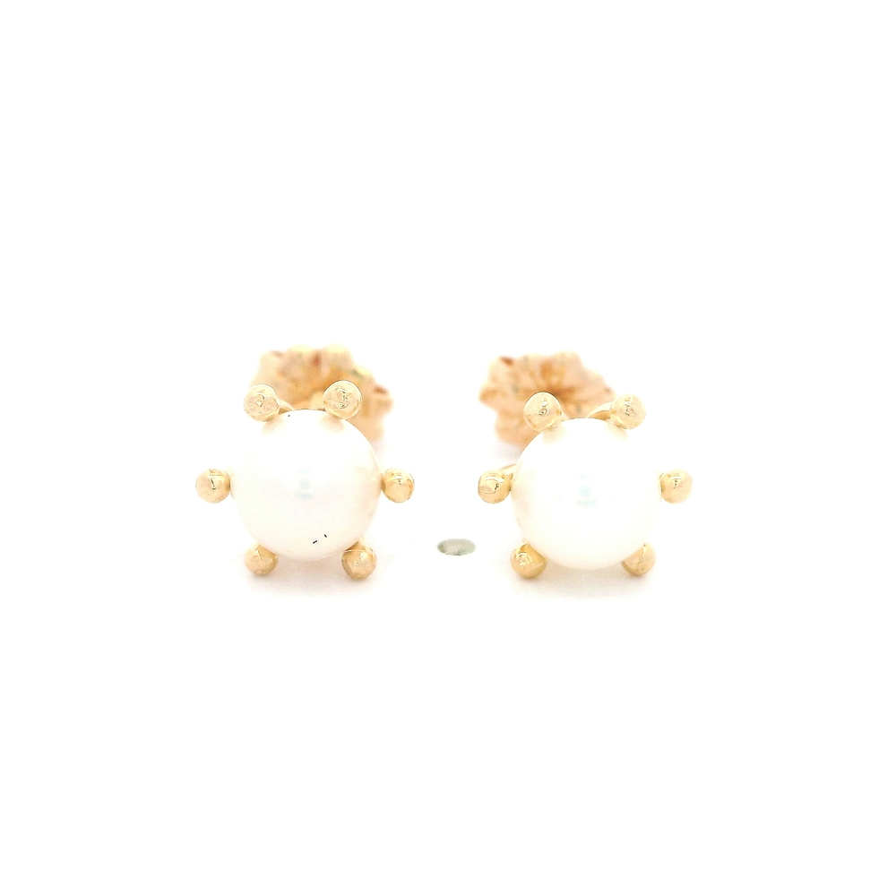 Aros de Oro Amarillo 18K Pistilos con 1 Perla