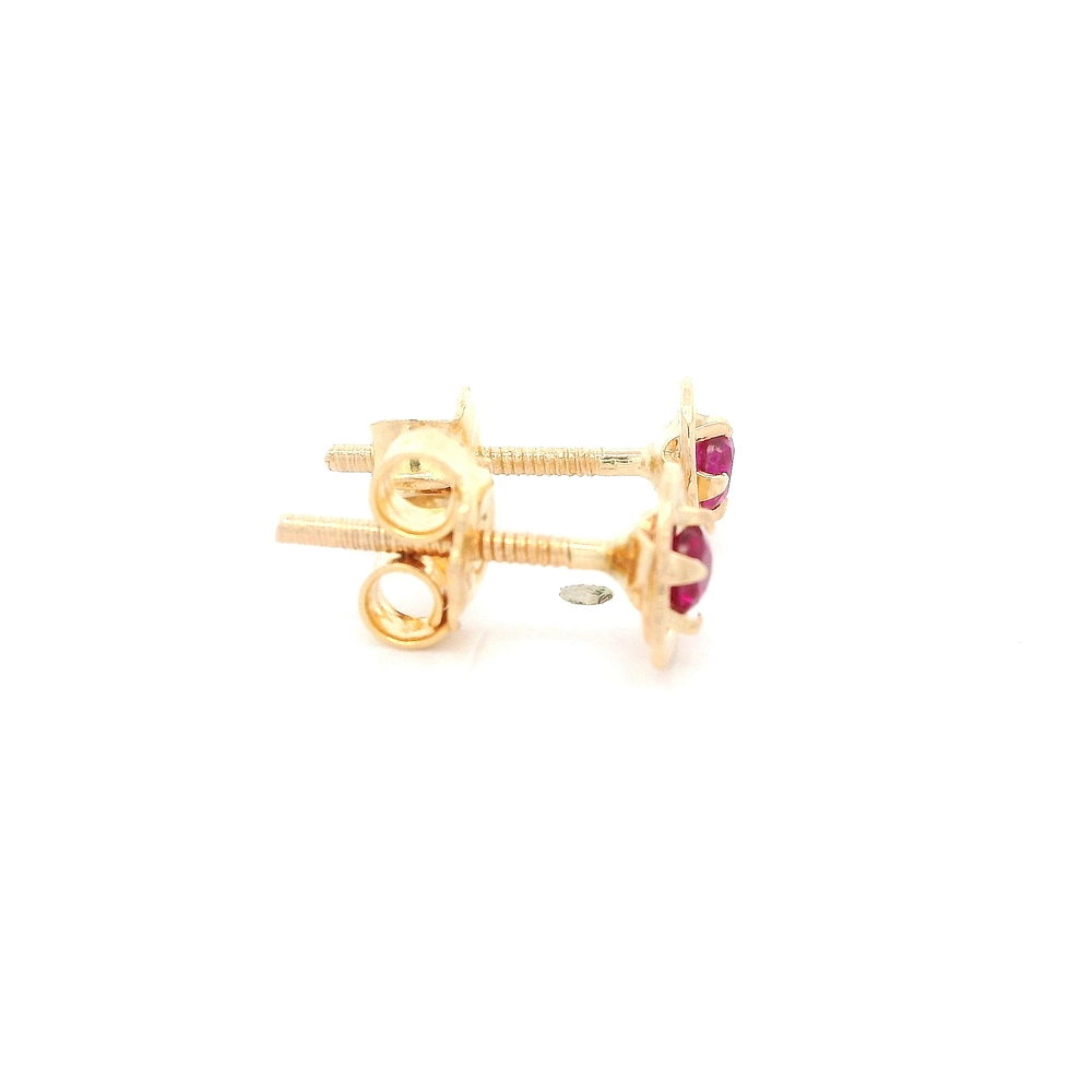 Aros de Oro Amarillo 18K Corazón con 1 Piedra Fucsia