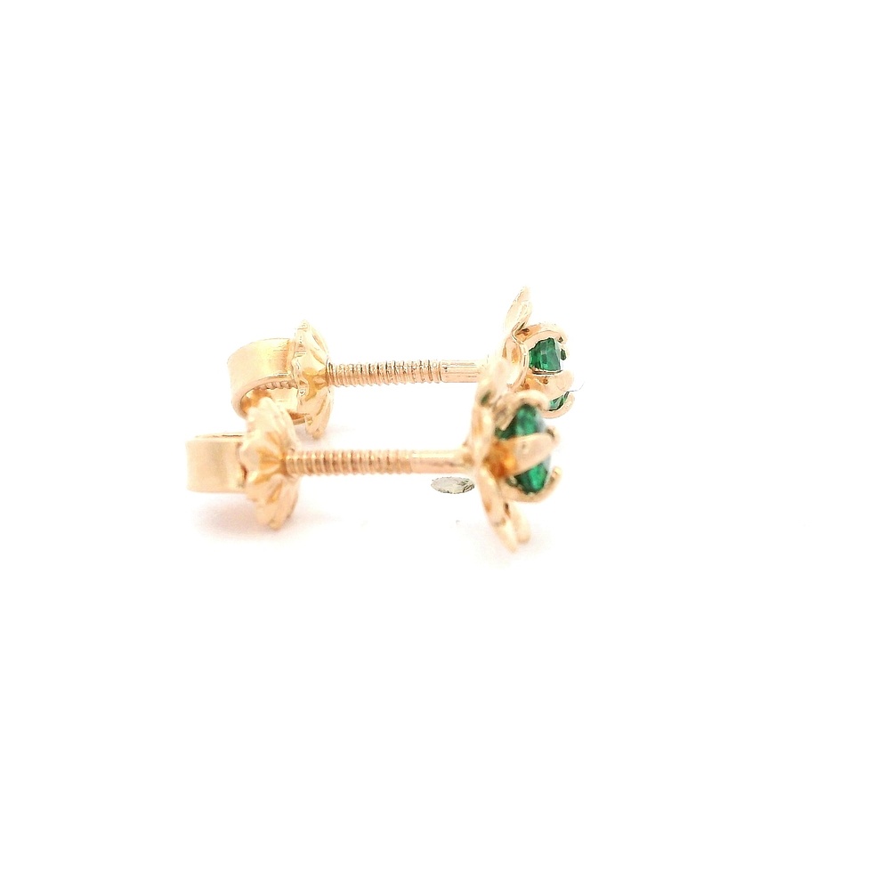 Aros de Oro Amarillo 18K Flor con 1 Piedra Verde