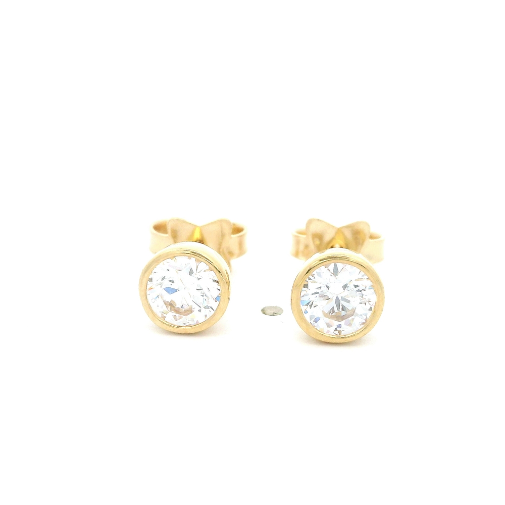 Aros de Oro Amarillo 18K Punto de Luz con 1 Piedra Incolora