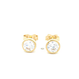 Aros de Oro Amarillo 18K Punto de Luz con 1 Piedra Incolora