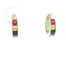 Aros de Oro Amarillo 18K Huggies con Piedras Multicolores