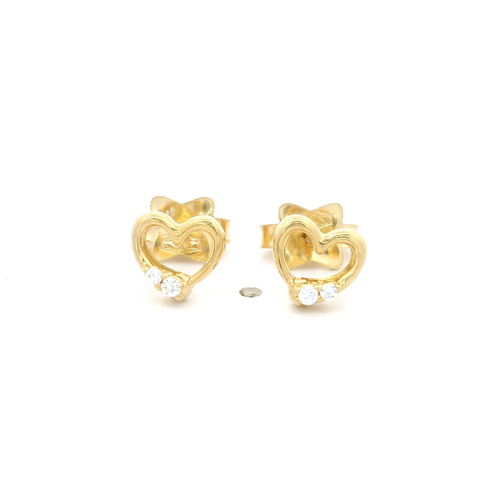 Aros de Oro Amarillo 18K Corazón con Micropiedras Incoloras