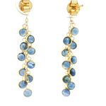 Aros de Oro Amarillo 18K Cadena Limada con Colgantes Puntos de Luz Circulares y Piedras Azules