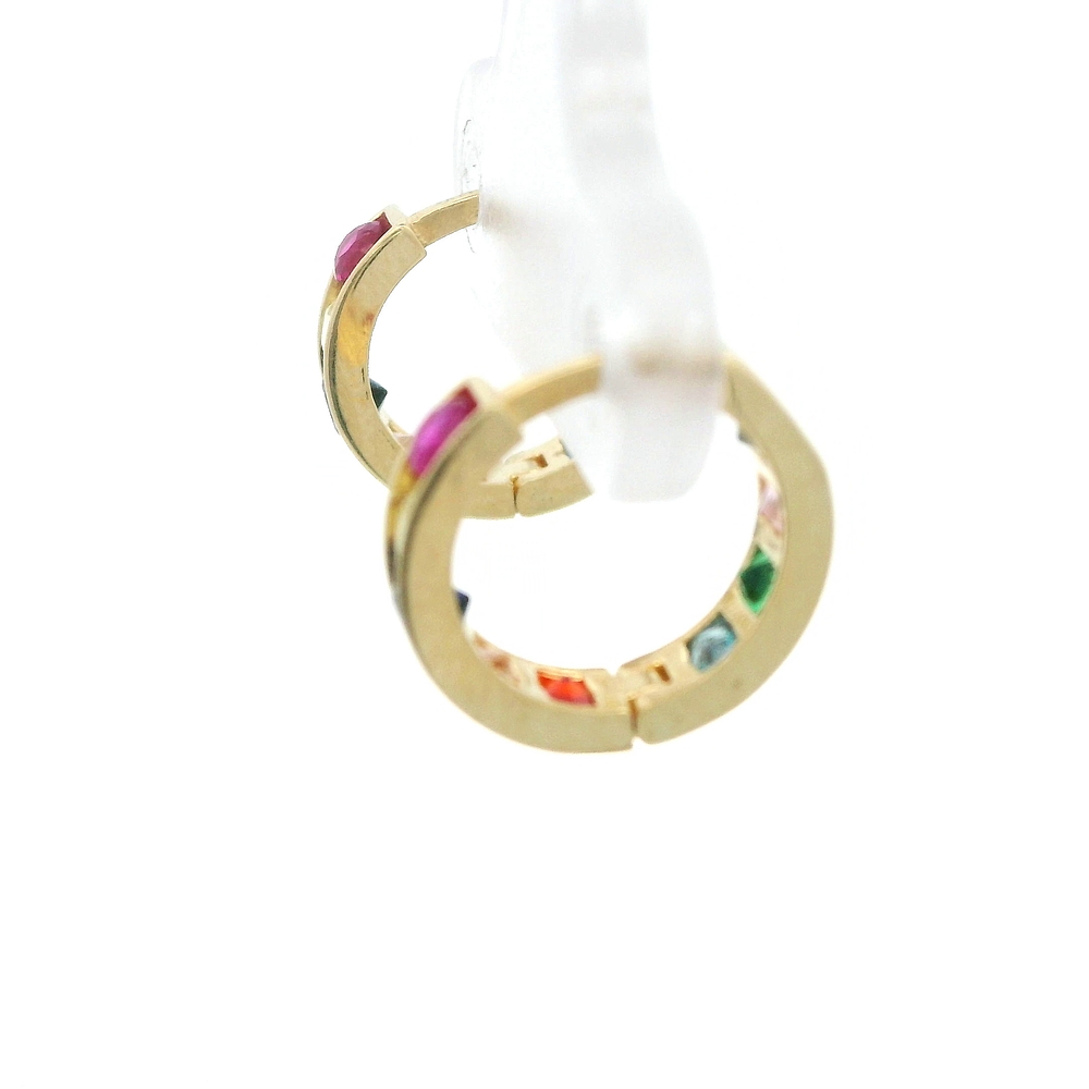 Aros de Oro Amarillo 18K Huggies con Piedras Multicolores