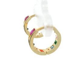 Aros de Oro Amarillo 18K Huggies con Piedras Multicolores