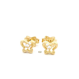 Aros de Oro Amarillo 18K Mariposa con Micropiedras Incoloras