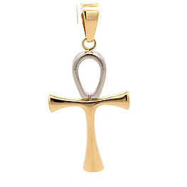 Colgante de Dos Oros 18K Cruz Egipcia Calada