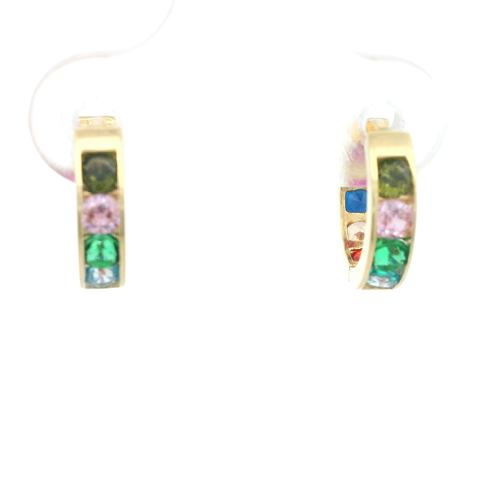 Aros de Oro Amarillo 18K Huggies con Piedras Multicolores