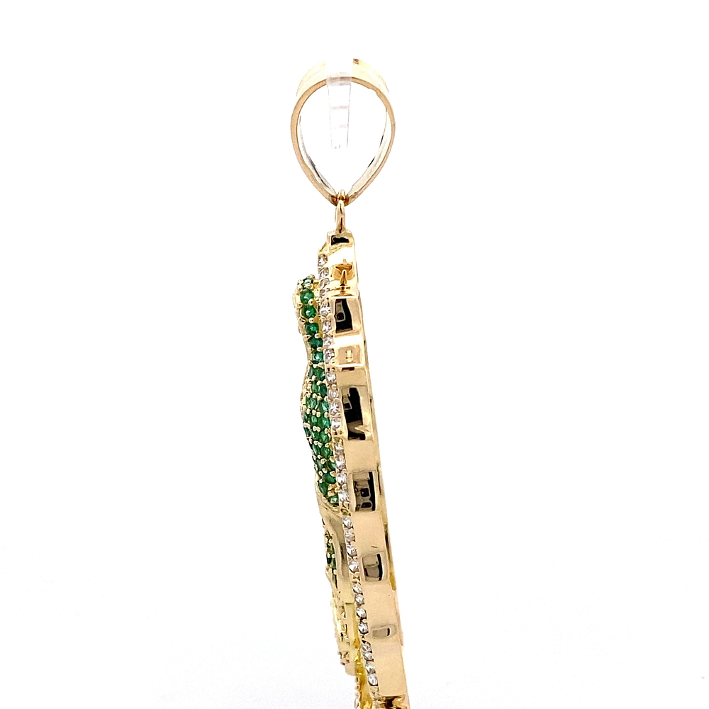 Colgante de Oro Amarillo 18K Virgen de Guadalupe con Micropiedras Fucsias, Verdes e Incoloras