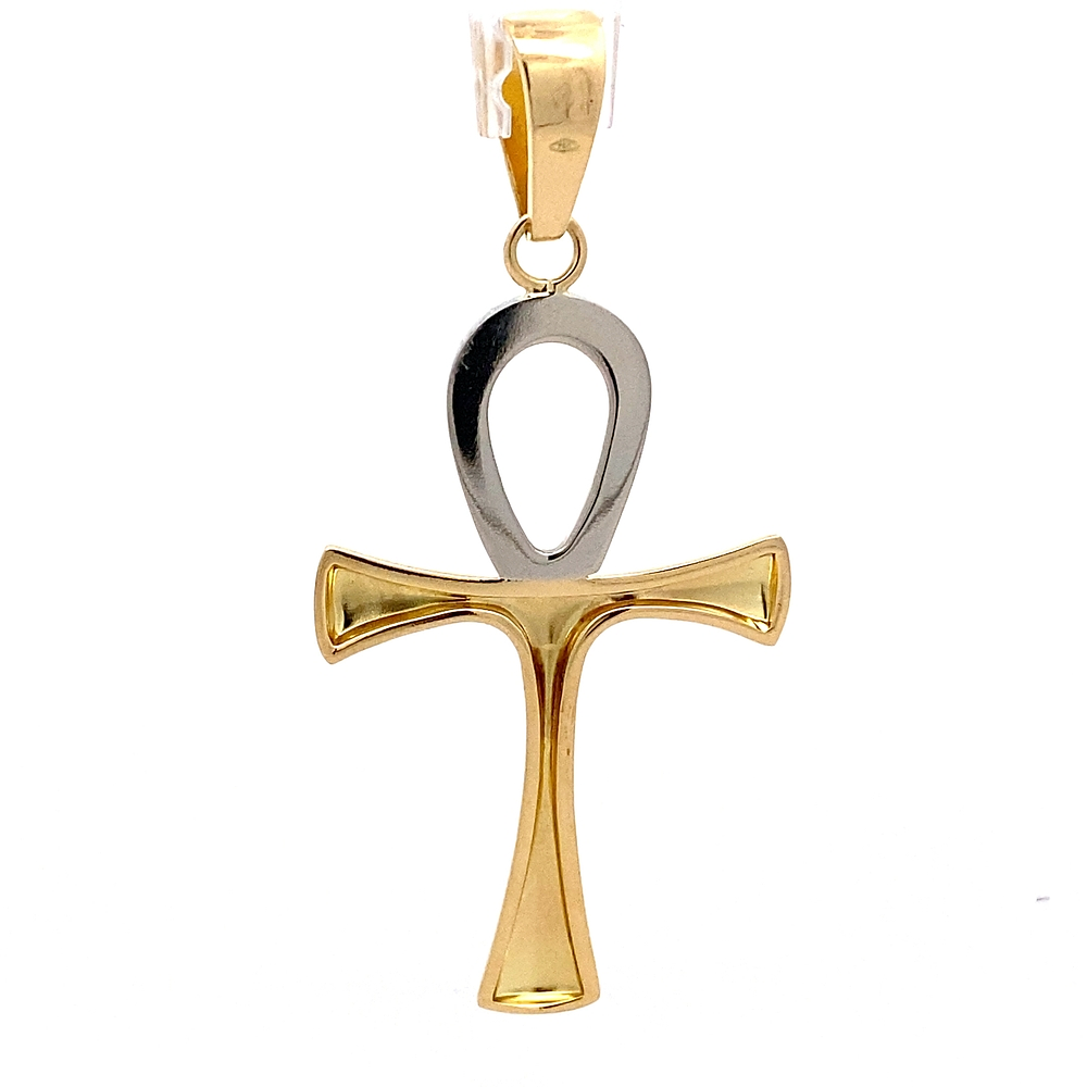 Colgante de Dos Oros 18K Cruz Egipcia Calada