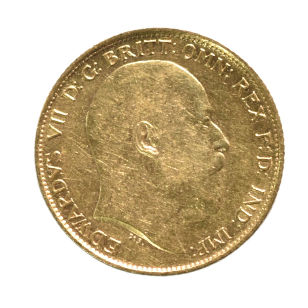 Moneda Medio Soberano Oro 22K 1908 Eduardo VII