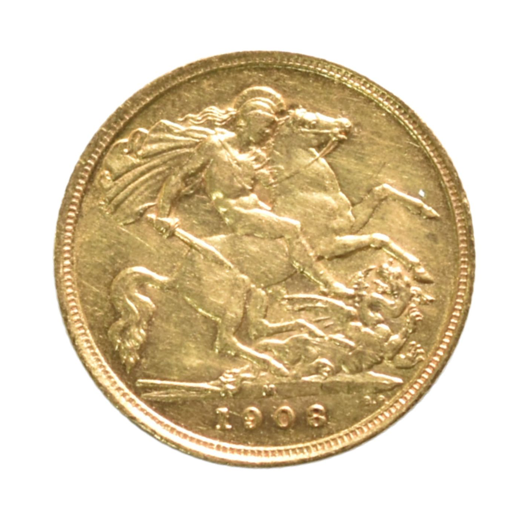 Moneda Medio Soberano Oro 22K 1908 Eduardo VII