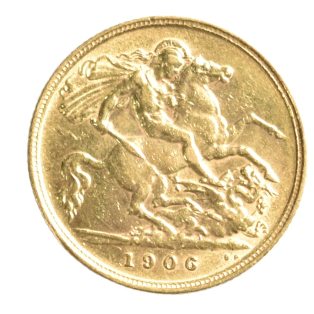 Moneda Medio Soberano Oro 22K Reino Unido 1906 Eduardo VII