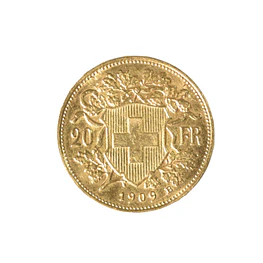 Moneda Suiza 20 Francos Oro Helvetia 1909 B