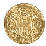 Moneda Suiza 20 Francos Oro Helvetia 1909 B