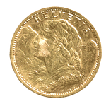 Moneda Suiza 20 Francos Oro Helvetia 1909 B