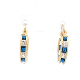 Aros de Oro Amarillo 18K Argolla con Piedras Incoloras y Azules