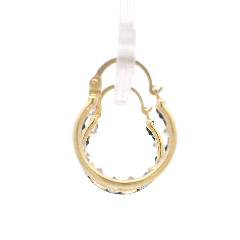 Aros de Oro Amarillo 18K Argolla con Piedras Incoloras y Azules