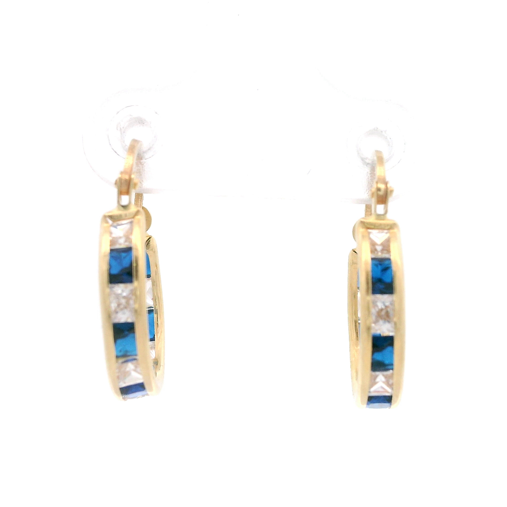 Aros de Oro Amarillo 18K Argolla con Piedras Incoloras y Azules