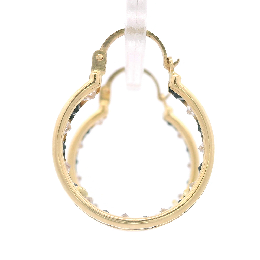 Aros de Oro Amarillo 18K Argolla con Piedras Incoloras y Azules